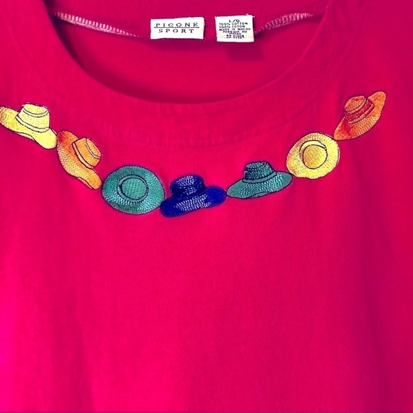 Vintage 1990s Tee Pink Embroidered Hats Evan Picone Short Sleeve size Large - Picture 11 of 15